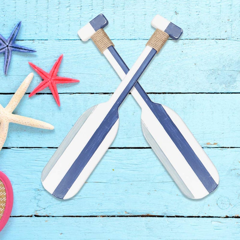 Meching 2 Pack 19.7 Inch Nautical Wooden Double Oar Decor with Rope Nautical Oar Paddles Wall Decor Door Hanging Ornament Beach Theme Home Decorationï¼ˆVintage blueï¼‰ - Image 4